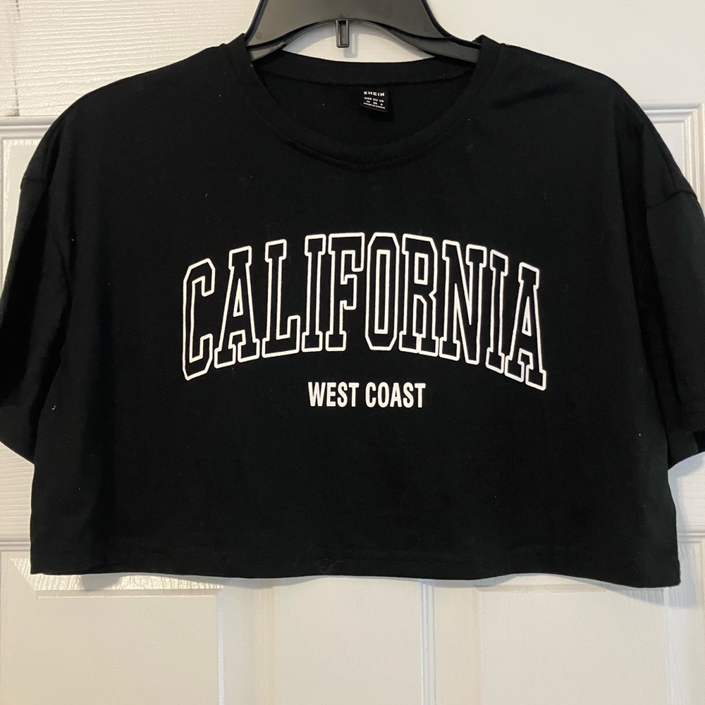 SHEIN Black California Graphic Crop Top Size M